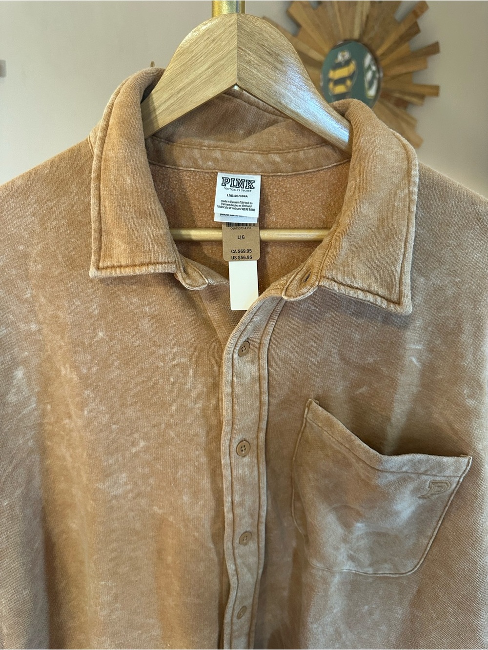 PINK Victoria's Secret Shacket Tan Brown Button-Up Sweatshirt NWT - Picture 6 of 7